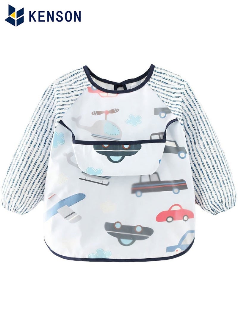 KENSON 2-Pack Baby Bibs with Pocket, Safety Material, Waterproof Sleeved Bibs for Eating Feeding, Toddler Baby Girls Boys Smock Bibs - Image 2