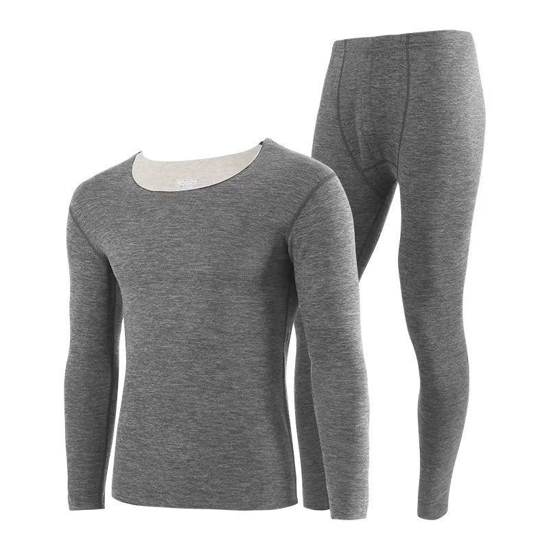 5A Anti-bacterial Wool Silk Thermal Underwear Mens Suit Autumn and Winter Middle-aged and Elderly Womens Autumn Clothes and Pants Men's senior Gray