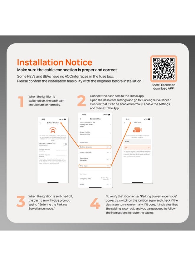 70 ماي مجموعة توصيل 70mai OBD-II | وضع وقوف السيارات لمدة 24 ساعة | إعداد سهل | نوع C - Image 3