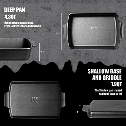 Northriver Casting 2-In-1 Pre Seasoned Cast Iron Dutch Oven With Skillet Lid,Casserole Dish,Rectangular Baking Pan,Griddle Pot Set, 6QT, 9"x13" - Image 5