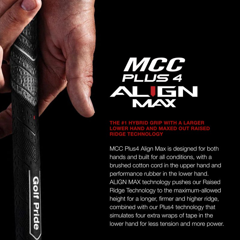 Golf Pride MCC Plus4 ALIGN MAX Golf Club Grip - Maximum Raised Ridge Technology in All Weather Hybrid Grip with Larger Lower Hand - Brushed Cotton Cord & Pebbled Texture - Midsize, 1 Pack - Image 2