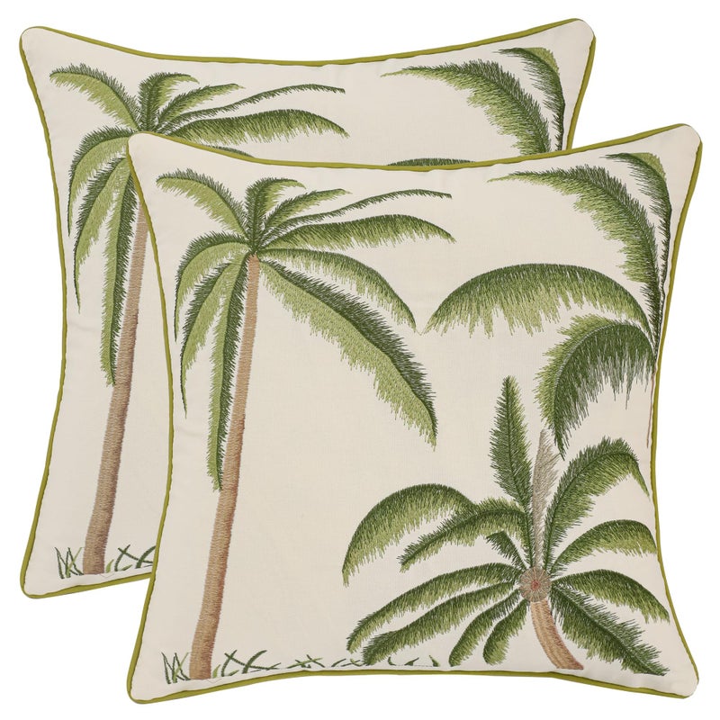 Tosleo Embroidered Throw Pillow Covers 18x18 Pack of 2 OceanThemed Green Tropical Palm Tree Pillow Covers Beach Decorative Cushions Cases Farmhouse Boho Square Pillowcases for Spring Summer - Image 2