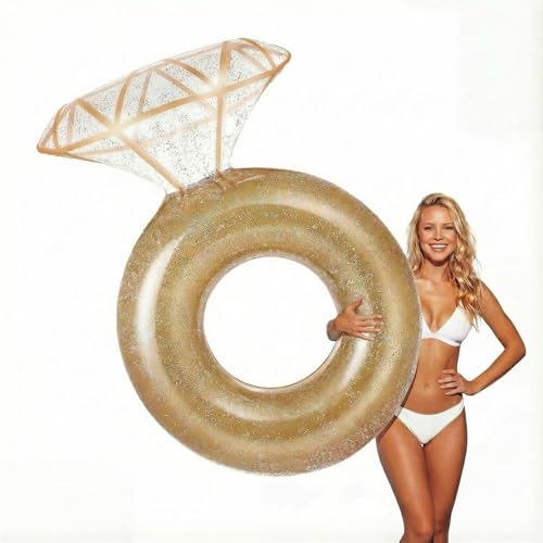 Zeraty Thickened Inflatable Pool Floats Diamond Rings for Adults Glitter Bachelorette Party Wedding Decorations Bridal Shower Gifts Engagement Photo Props Swim Tubes Pool Lounging Supports 265 lbs - Image 1