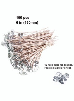 KASTWAVE 6 Inch 100pcs Thick Gauge Wick, Natural Candle Wick Pre-Waxed with 10 Free Metal Bases, Fit Container Diameter 2-3IN, Low Smoke  - Image 2