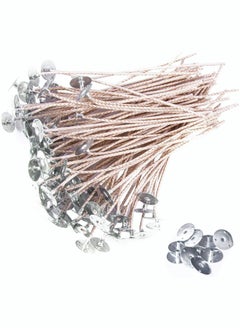 KASTWAVE 6 Inch 100pcs Thick Gauge Wick, Natural Candle Wick Pre-Waxed with 10 Free Metal Bases, Fit Container Diameter 2-3IN, Low Smoke  - Image 1