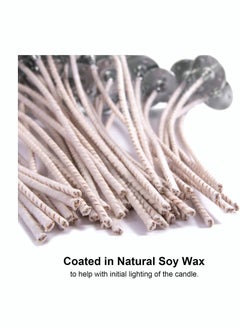 KASTWAVE 6 Inch 100pcs Thick Gauge Wick, Natural Candle Wick Pre-Waxed with 10 Free Metal Bases, Fit Container Diameter 2-3IN, Low Smoke  - Image 3