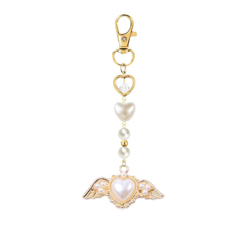 Agromusk Gold Bow Keychain Bag Charms for Women Angel Wings Heart Pearl Beaded Purse Charms Coquette Aesthetic Key Chain Jewelry Elegant Decor Accessories Pendant - Image 1