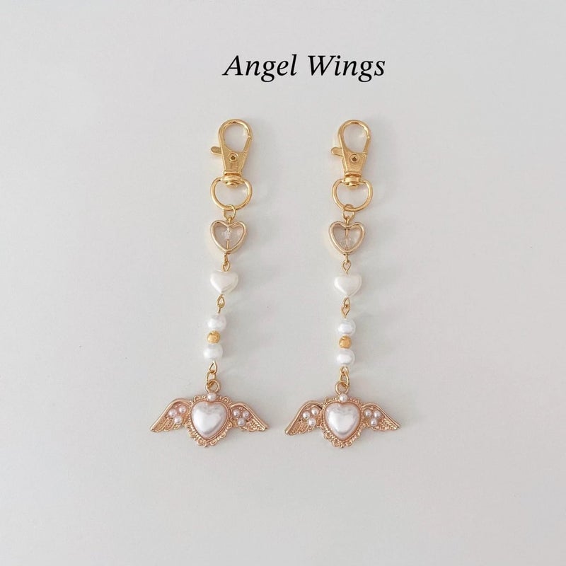Agromusk Gold Bow Keychain Bag Charms for Women Angel Wings Heart Pearl Beaded Purse Charms Coquette Aesthetic Key Chain Jewelry Elegant Decor Accessories Pendant - Image 3