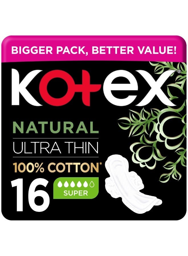 Kotex "Kotex Natural Ultra Thin Sanitary Pads with Wings – 16 Pieces."