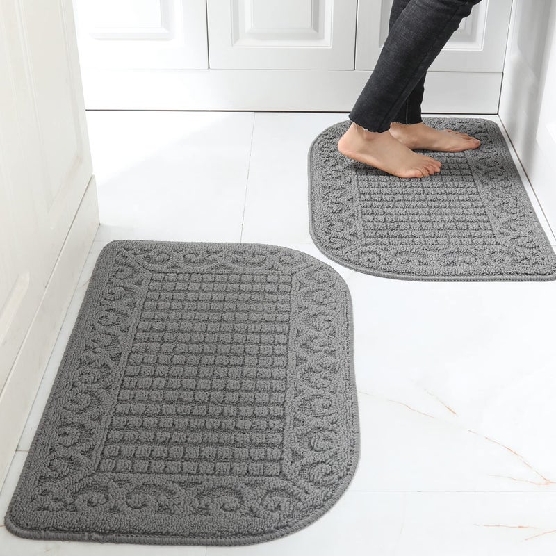 COSY HOMEER COSY HOMEER 27X18 Inch Anti Fatigue Kitchen Rug Mats are Made of 100 Polypropylene Half Round Rug Cushion Specialized in Anti Slippery and Machine Washable Grey 2pc