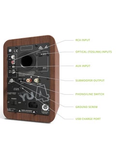 Kanto Kanto YU4WALNUT Powered Speakers with Bluetooth and Built-in Phono Preamp | Auto Standby and Startup | Remote Included | 140W Peak Power | Pair | Walnut  - Image 3