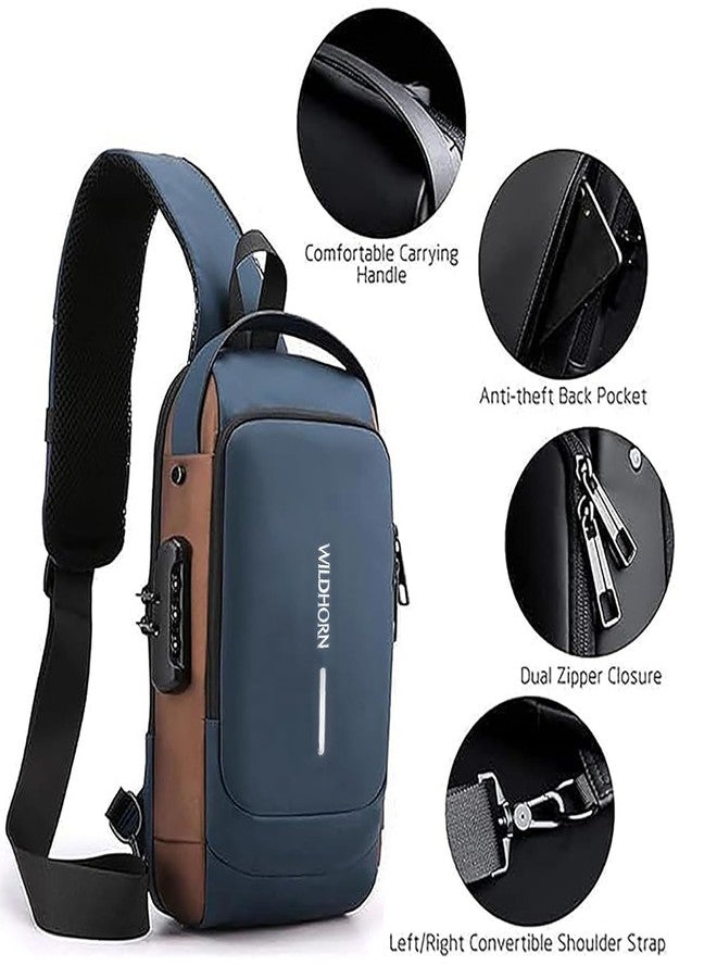 WildHorn AeroShield Waterproof Anti-Theft Sling Bag for Men & Women | Crossbody Chest Shoulder Bag with USB Charging Port | Lightweight, Travel & Daily Use | Adjustable Strap (GOLDEN BLUE) - Image 4