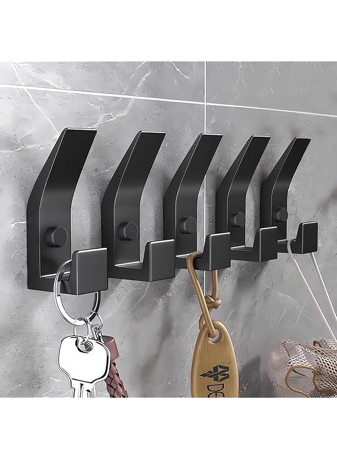 promass 5 Pack Coat Hooks for Hanging, Heavy Duty Hat and Coat Hanger with Fixing Screws, Dual Wall-Mounted Hooks for Clothes, Robes, Towels, Ideal for Door, Bathroom, Bedroom (Black) - Image 1