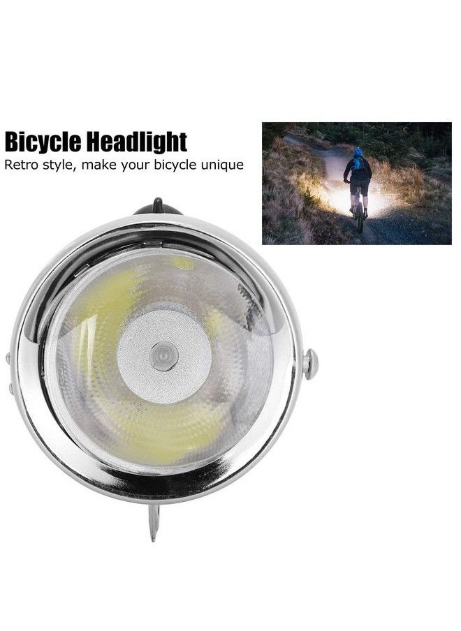 Garosa Vintage Bicycle Headlight Retro Bike Led Light Night Riding With Metal Brim Retro Safety Front Head Lamp Cycling Accessories For Outdoor(Silver)Downlight  - Image 4