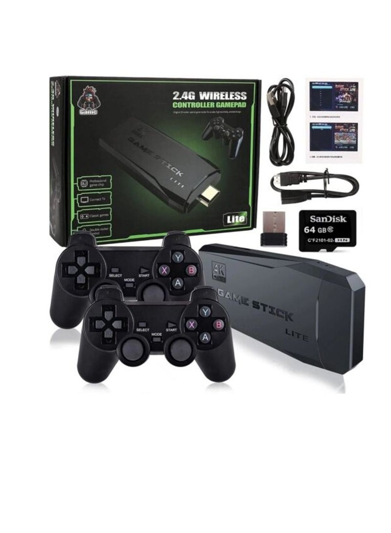HDMI 4K 64G TV Game Stick Kit 10000 Built-in Games 2 Wireless Gamepad