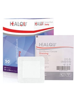 HEALQU HEALQU Bordered Gauze Island Dressing - 50 Count, 2" x 2" Sterile Individually Wrapped Gauze Pads with Water-Resistant, Non-Woven Backing - Soft and Breathable Wound Dressing for First Aid and Medical 