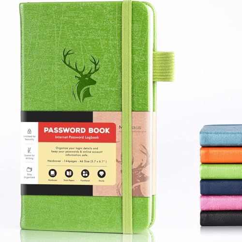 molekaus Password Book with Alphabetical Tabs Small Password Keeper with Extra Password Space to Change Password. Password Notebook for Home or Office for Internet Log In, 6.1 * 3.7in Green - Image 1
