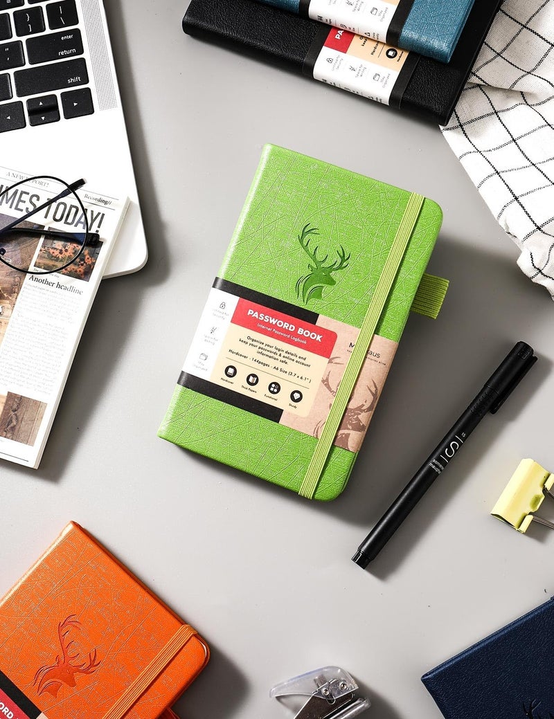 molekaus Password Book with Alphabetical Tabs Small Password Keeper with Extra Password Space to Change Password. Password Notebook for Home or Office for Internet Log In, 6.1 * 3.7in Green - Image 4