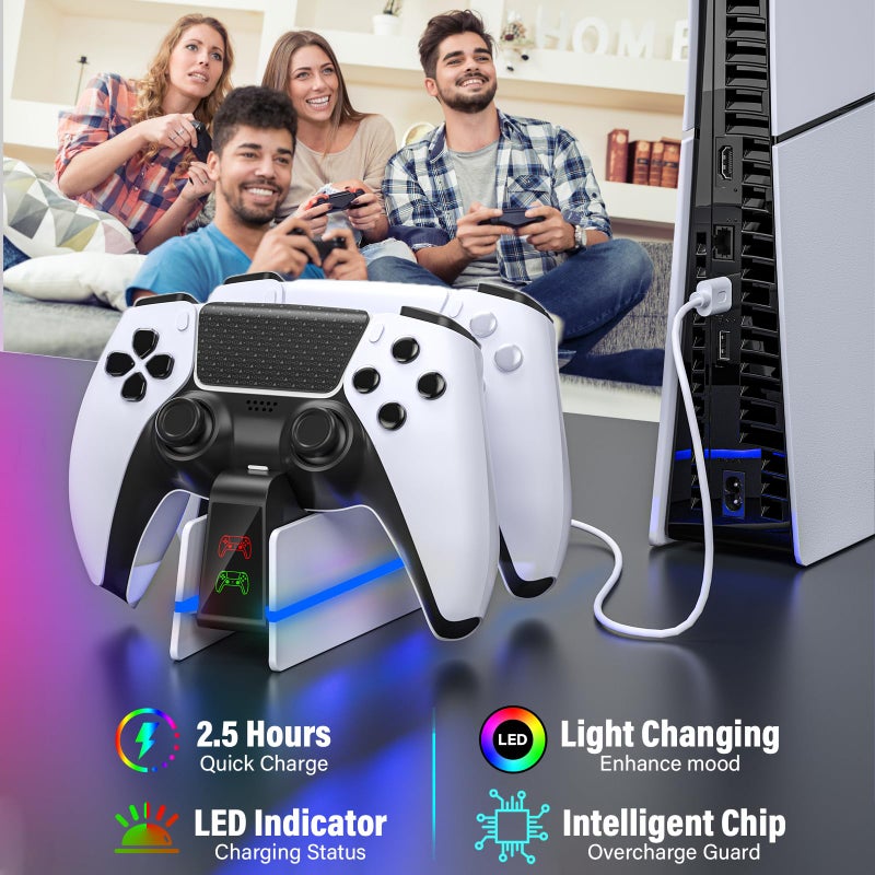 RJAD PS5-Controller-Charger-Station - Charging Station for PlayStation 5 Dualsense/Edge Controller with 9 Color Led Light, Fast Charging Dock & Holder Charger Stand for PS5/Slim/Pro Remote Accessories - Image 3