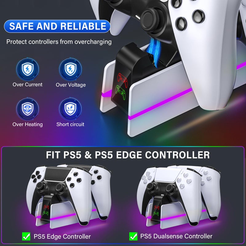 RJAD PS5-Controller-Charger-Station - Charging Station for PlayStation 5 Dualsense/Edge Controller with 9 Color Led Light, Fast Charging Dock & Holder Charger Stand for PS5/Slim/Pro Remote Accessories - Image 4
