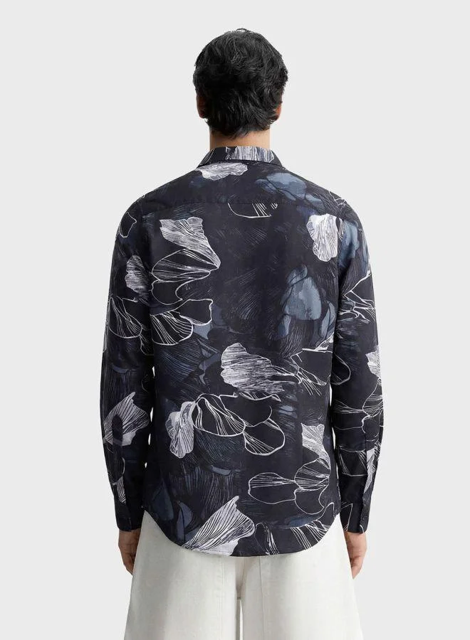 The Indian Garage Co Men Slim Fit Printed Round Neck Full Sleeves Shirt