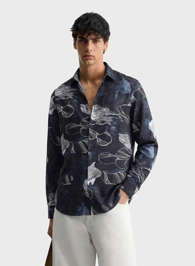 The Indian Garage Co Men Slim Fit Printed Round Neck Full Sleeves Shirt