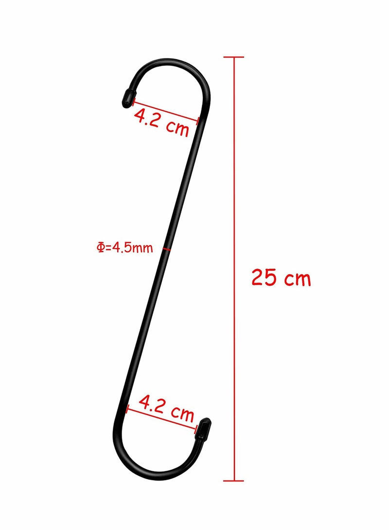 KASTWAVE مجموعة من 6 خطافات طويلة جدًا على شكل حرف S، مقاس 10 بوصات، خطافات سوداء شديدة التحمل لتعليق النباتات، وخطافات للخزانة، والزهور، والسلة، والفناء، والاستخدامات الداخلية والخارجية (مجموعة من 6 خطافات، مقاس 10 بوصات) - Image 2