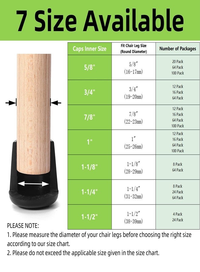 Furnigear أغطية أطراف أرجل الكراسي مقاس 1 بوصة، أطراف أرجل مطاطية مانعة للانزلاق، أغطية حماية لأرجل الكراسي، أغطية بديلة لأطراف أرجل الكراسي المعدنية القابلة للطي، واقيات أرضية دائرية سوداء لأرجل الكراسي، عبوة من 12 قطعة - Image 2