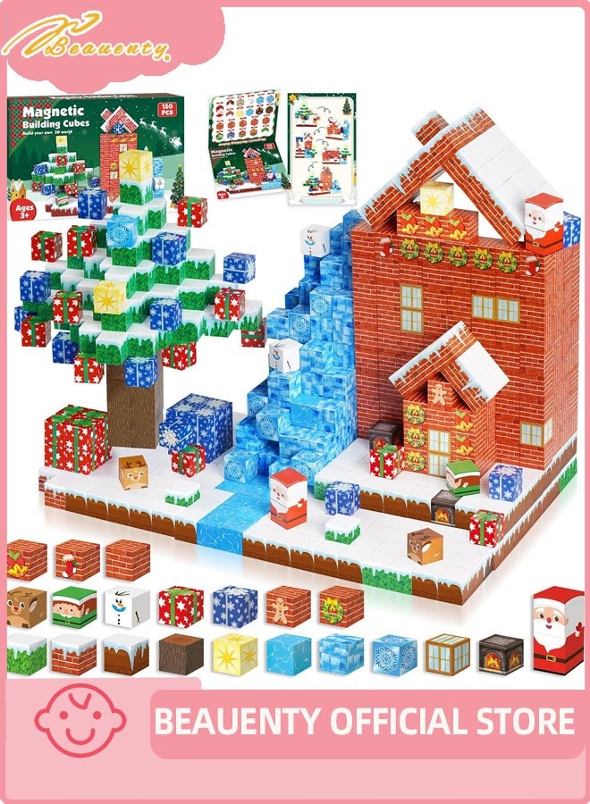 Beauenty Christmas Magnetic Blocks - 150PCS Magnetic Building Blocks Magnet Cubes Stacking, STEM Montessori Sensory Toys for Kids Boys Girls Ages 3-5 6-8 Christmas Holiday Easter Birthday Gifts - Image 1