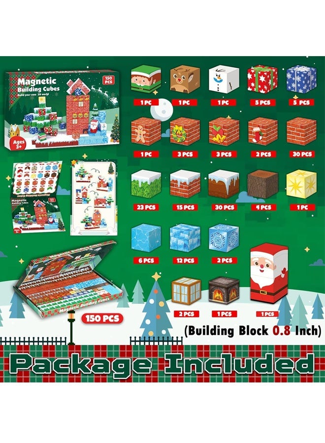 Beauenty Christmas Magnetic Blocks - 150PCS Magnetic Building Blocks Magnet Cubes Stacking, STEM Montessori Sensory Toys for Kids Boys Girls Ages 3-5 6-8 Christmas Holiday Easter Birthday Gifts - Image 2