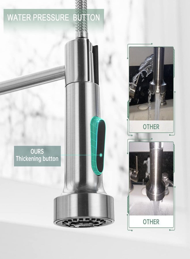 WEWE Kitchen Faucets, Brushed Nickel Kitchen Faucet with Pull Down Sprayer, Industrial Spring Single Handle Stainless Steel Kitchen Sink Faucet with Deck Plate, 1 Hole or 3 Hole for Laundry Rv - Image 4