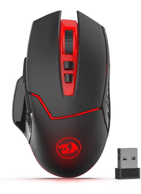 ماوس لاسلكي للألعاب ريدراجون M690-1 بميزة تغيير DPI، وزرين جانبيين، ودرجة حساسية 2400 DPI، وبتصميم مريح، مزود بـ 8 أزرار - بلون أسود