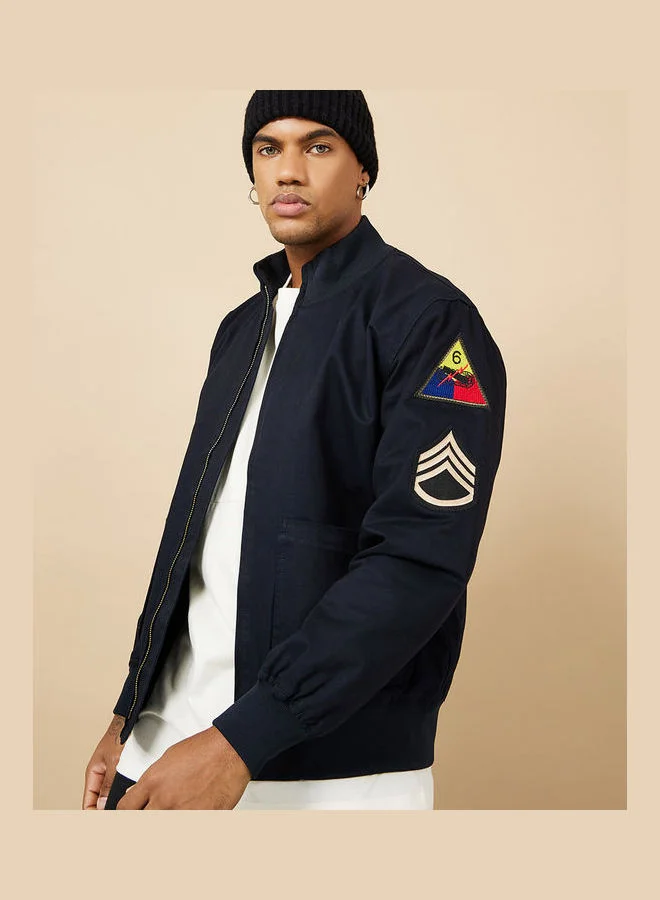 Styli Cotton Canvas Lined Utility Jacket with Badge Detail