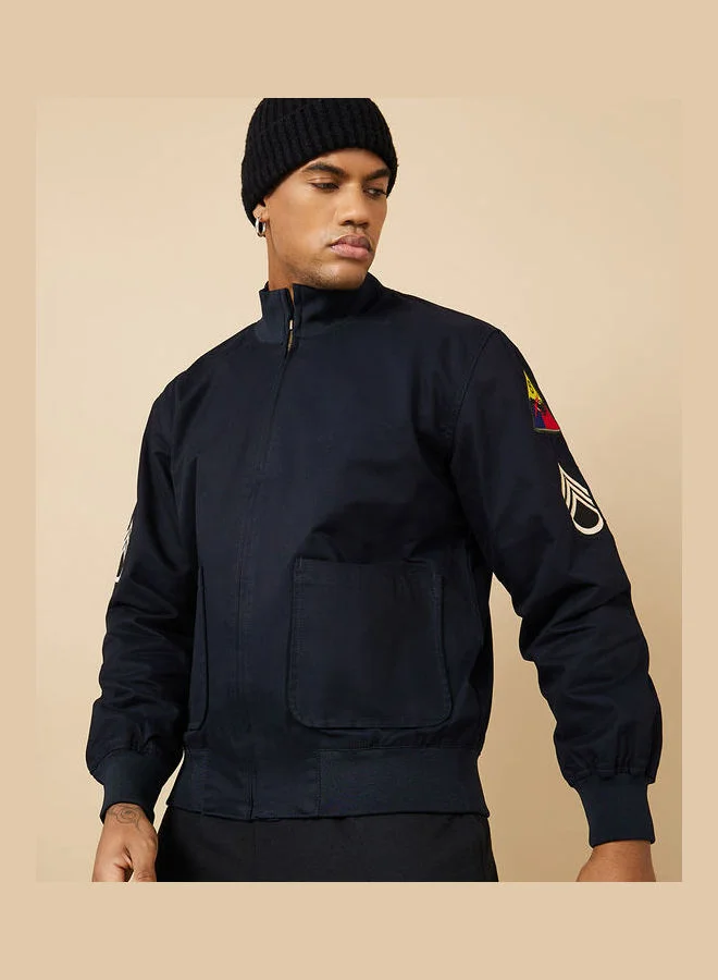 Styli Cotton Canvas Lined Utility Jacket with Badge Detail