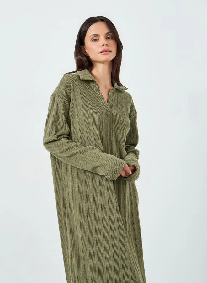 ستايلي قميص نوم بنمط تيشيرت مضلع بأكمام طويلة