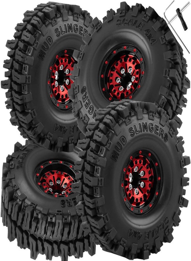 hopsupRC 1.0 RC Wheels RC Truck Tires for 1/18 1/24 TRX4M,SCX24,FCX24 RC Crawler,Alloy 1.0‘’ Beadlock RC Truck Tires RC Wheels (4pcs Red) - Image 1