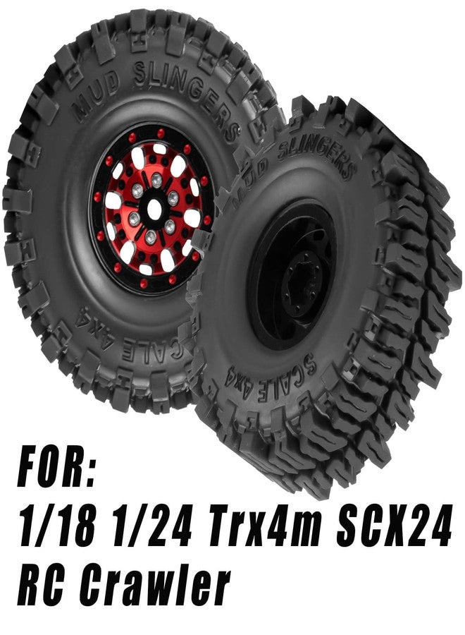 hopsupRC 1.0 RC Wheels RC Truck Tires for 1/18 1/24 TRX4M,SCX24,FCX24 RC Crawler,Alloy 1.0‘’ Beadlock RC Truck Tires RC Wheels (4pcs Red) - Image 2
