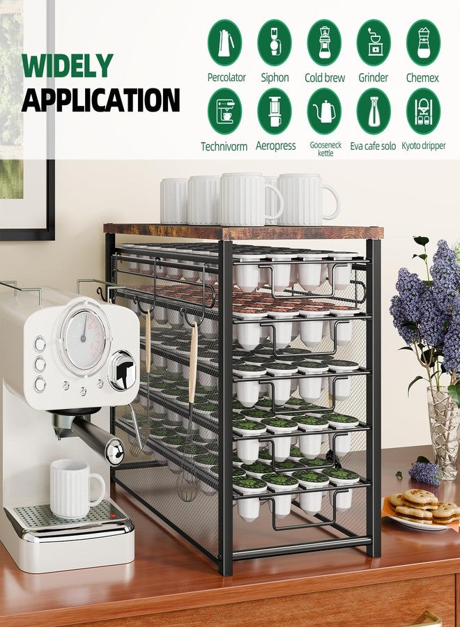 Simple Trending 5 Tier Coffee Pod Holder for K Cup, 160 Pod Pack Capacity Rack, Wood, Black - Image 4