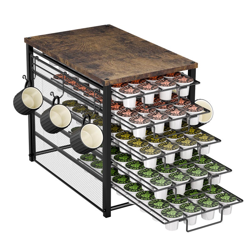 Simple Trending 5 Tier Coffee Pod Holder for K Cup, 160 Pod Pack Capacity Rack, Wood, Black - Image 1