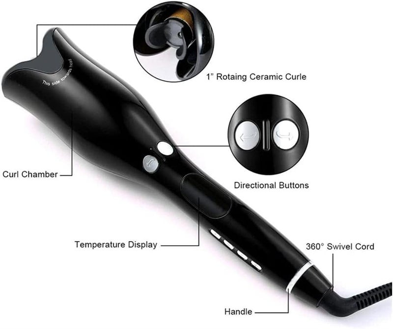 بوسيديان مكواة تجعيد احترافية أوتوماتيكية Air Curler Spin N Curl 1 بوصة سيراميك دوارة (أسود) - Image 2
