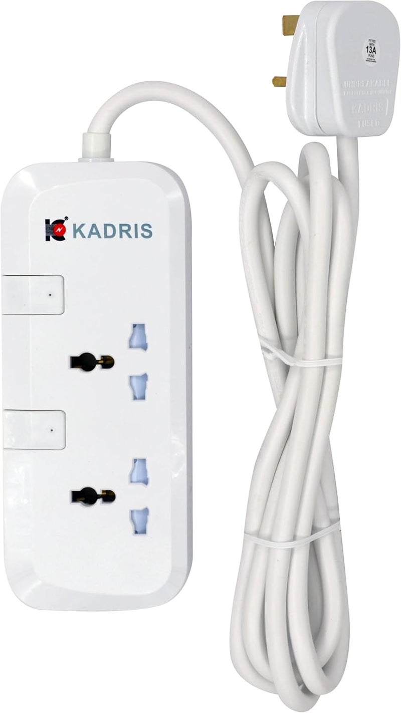 CG7002 Heavy Duty Power Strips Extension Cord with 2 Way Outlets and Switches, 2 Meter Length, White