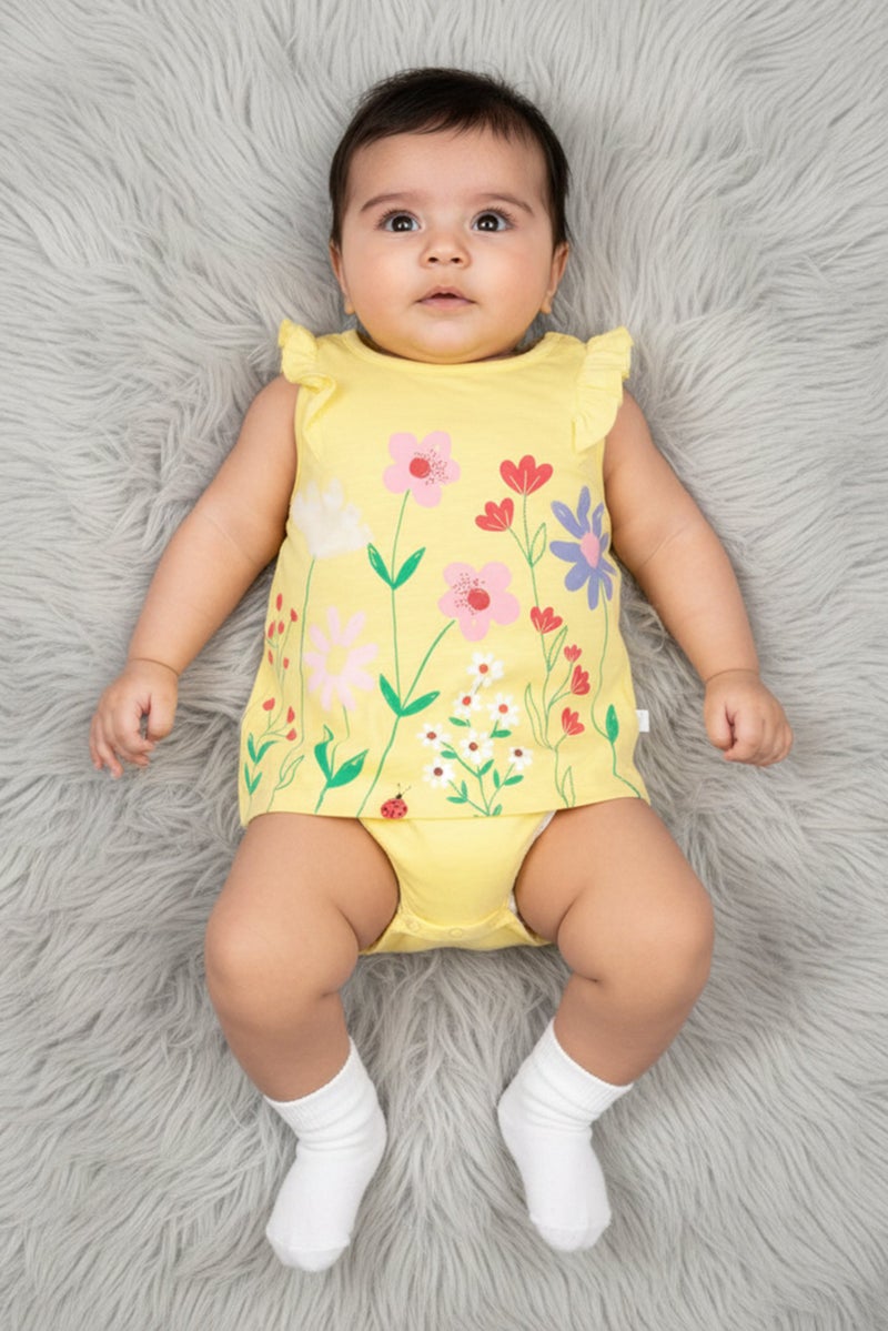 Hamleys Toddlers Girl Round Neck Sleeveless Floral Print Top, Yellow - Image 1