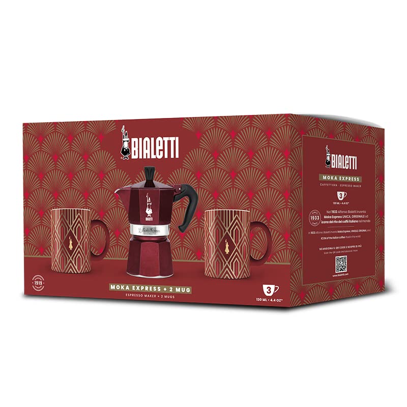 BIALeTTI Set Moka Express 3 Cups + 2 Mugs Art Deco - Image 2