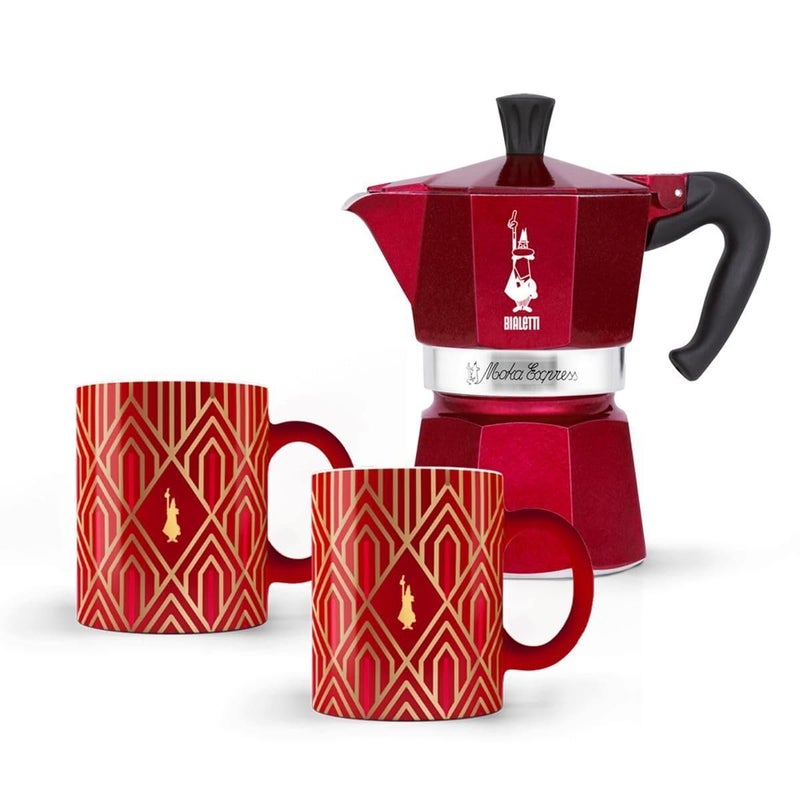 BIALeTTI Set Moka Express 3 Cups + 2 Mugs Art Deco - Image 1