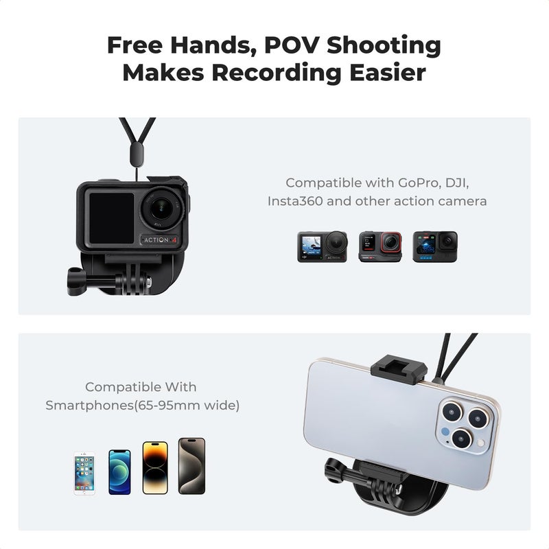 K&F Concept حامل كاميرا العمل المغناطيسي من K&F CONCEPT لصندوق GoPro Hero 13/12/11/10/9 الأسود، DJI Osmo Action 5 Pro/4/3/2 والمزيد من كاميرات العمل، حامل عنق POV مع حبال عنق قابلة للتعديل - Image 5