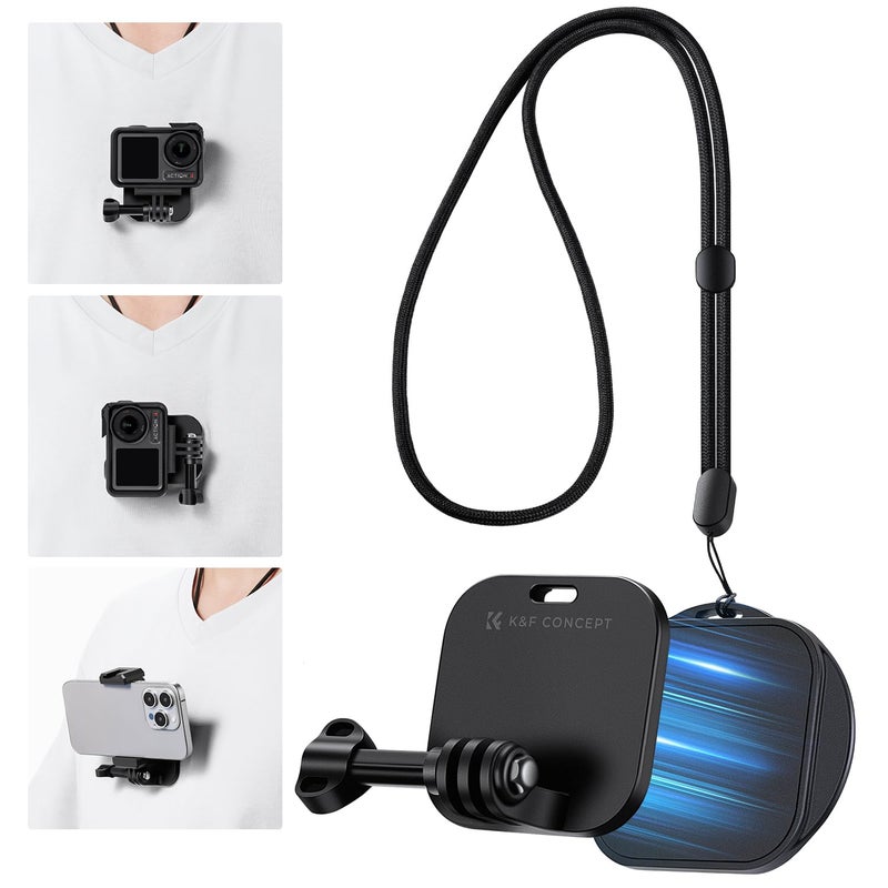 K&F Concept حامل كاميرا العمل المغناطيسي من K&F CONCEPT لصندوق GoPro Hero 13/12/11/10/9 الأسود، DJI Osmo Action 5 Pro/4/3/2 والمزيد من كاميرات العمل، حامل عنق POV مع حبال عنق قابلة للتعديل - Image 2