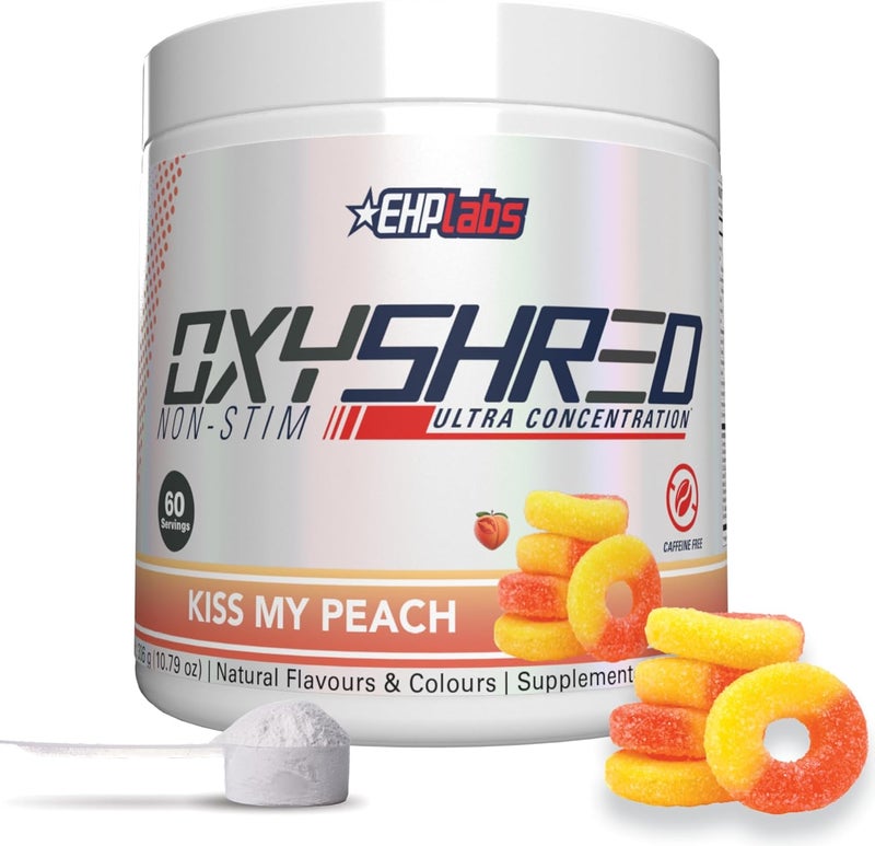 EHP Labs OxyShred Non Stimulant Pre Workout Powder  Stim Free Pre Workout Caffeine Free Preworkout for Men  Women with L Glutamine  Acetyl L Carnitine  Peach 60 Servings - Image 1