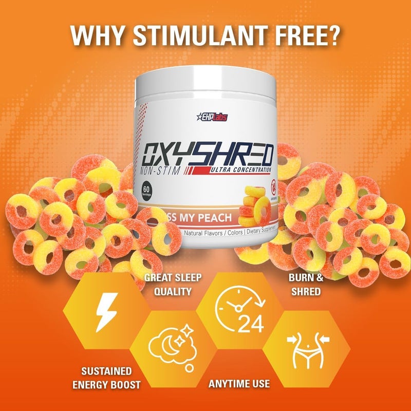 EHP Labs OxyShred Non Stimulant Pre Workout Powder  Stim Free Pre Workout Caffeine Free Preworkout for Men  Women with L Glutamine  Acetyl L Carnitine  Peach 60 Servings - Image 5