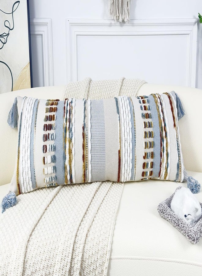 NUYECY Chenille and Cotton Long Pillow for Bed, Striped Textured Boho Lumbar Throw Pillow Cover 14x36, Neutral Accent Decorative Extra Long Body Pillow Case for Couch, Sofa, Bedroom, Light Blue - Image 2