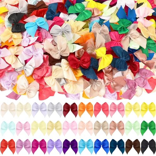 JUNEBRUSHS Multicolor Bows 180Pcs Mini Satin Ribbon Bows Ribbon Small Tiny Bows for DIY Craft Sewing Scrapbooking - Image 2